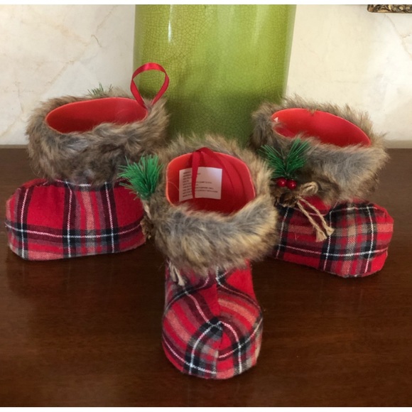 NWT 3 decorative Christmas plaid hangable fillable booties - Picture 2 of 14
